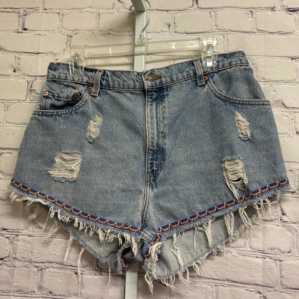 LEVI'S - High Waisted Cuttoff Destroyed Ribbon Trimmed Shorts